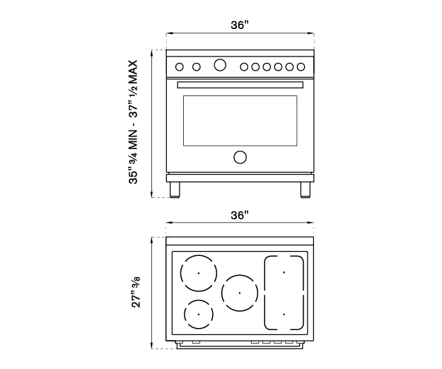 36 inch Induction Range, 5 Heating Zones, Electric Self-Clean Oven | Bertazzoni